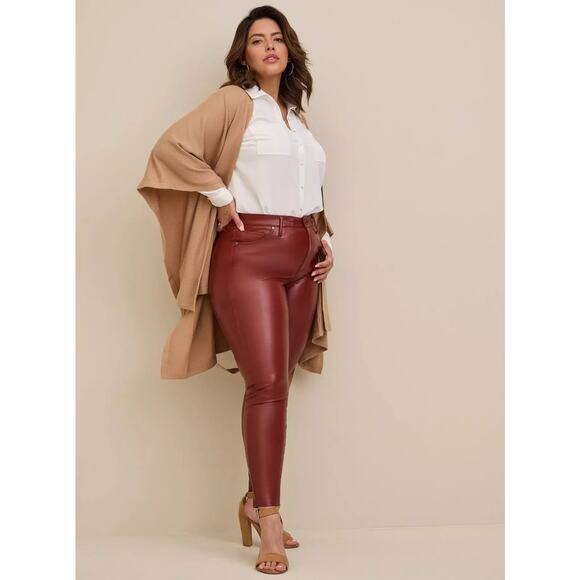 NWT Torrid Faux Leather Pants Brown Size 14 Stylish High Rise Slim Fit Plus Cool - Picture 1 of 7